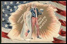 Vintage Postcard Uncle Sam Lady Liberty 4th of July Patriotic  picture