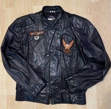 Rare Vtg 80s Banzai Black Leather Motorcycle Jacket 42 W/ Harley Davidson Patch picture