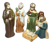 VTG Nativity Set Figures Painted Ceramic 5 pcs incomplete Christmas Holidays picture