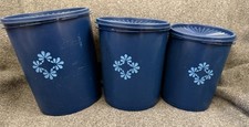 Vintage Tupperware Servalier Canister Set 3 Dark Blueberry Starburst Lids 1970s picture