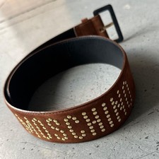Moschino Logo Leather Belt Brown Y2K Vintage Dark Core Grunge Style Clean Chic picture