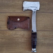 Vintage Case Tested XX Camp Hatchet Axe Stacked Leather Handle Sheath USA 1930s picture