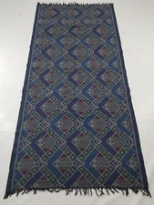 Vintage Handwoven Indonesian Geometric Ikat Textile Fringe Runner 85x40 inches picture