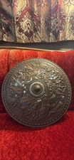 Antique Roman Battle War Bronze Shield Wall Decor Soldiers Horses Plaque 19”x19” picture