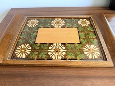 VTG Antique 1900s Art Nouveau Wood Serving Tray Marquetry Inlaid Floral Daisy picture