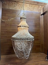 Vintage  31” Seashell Hanging Swag Chandelier MCM Modern Beach Vibes  Tiers picture