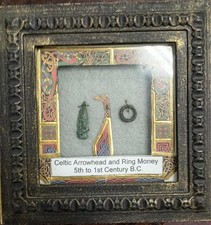 Ancient Celtic Bronze Arrowhead & Ring Money 5th-1st Century BC Framed Artifact picture