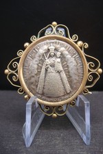 VINTAGE OUR LADY OF EINSIEDELN BLACK MADONNA SWITZERLAND FILIGREE BROOCH PIN picture