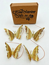 Vintage Home Interior Butterflies Set of 4 Metal Brass Look 2x2” & 3x2 1/2” NIB picture