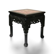 An Antique Square Hardwood Side Table with Marble Top picture