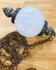 Vintage 1960's Swag Lamp Opalescent Milk Glass Hollywood Regency picture