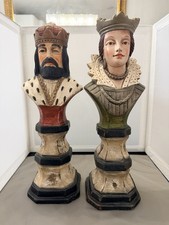 Rare MCM Vintage King & Queen Statue large chess piece chalkware GERMANY picture