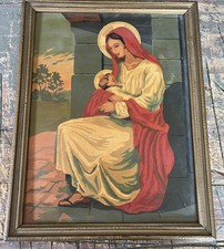 Vintage  paint by number picture and frame, Mary With Baby Jesus 1956. Warm Tone picture
