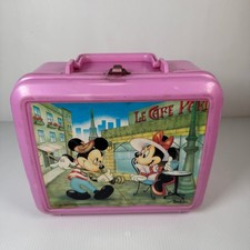 Mickey Minnie Disney Disneyana Pink Plastic Lunchbox Aladdin Vintage 90s picture