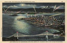 Postcard CA: Night View San Francisco Bay Metropolitan Area Linen picture