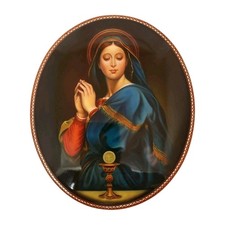 Stunning Vintage Hand Painted FEDOSKINO Russian lacquer box  Virgin Mary picture
