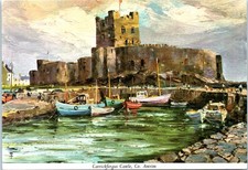 Vintage Postcard Carrickfergus Castle Ireland Fishing Boats Oil Painting picture