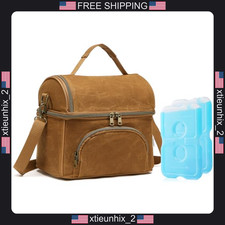Waxed Canvas Lunch Bag for Men with Ice Packs, 10.5L, Yellow picture