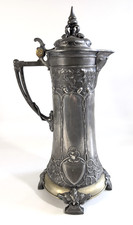 Antique Art Nouveau Pewter Stein Tankard Flagon Pitcher Jugendstil Floral 17