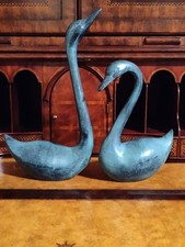 Two Maitland Smith Brass Swans Hand Made In India Verdigris Patina picture