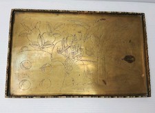 Brass Tray Etched Asian with Scalloped Edging 10.5