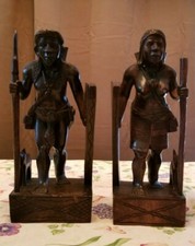 Vintage Man Woman with Dog Bookend Statues Igorot Philippines 12-3/4 '' Tall  picture