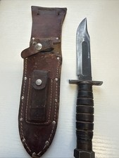 Vintage 1959-62 Camillus 6” Pilot Survival Knife Sawback Sheath Sharpening Stone picture