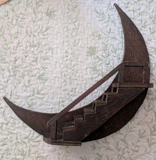 Vtg MCM Wooden Crescent Moon Staircase Shelf Wall Hanger picture