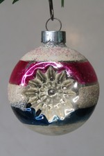 VTG Glass Dbl Indent STAR Mica Confetti Patriotic BALL Christmas Ornament Franke picture