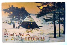 Vintage 1910's House & Winter Scene Hold To Light Antique Christmas Postcard picture