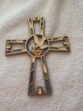 Vintage Terra Sancta Guild Brass Enamel Cross with Dove- Israel picture