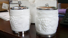 George S Thompson Vintage Milk Glass Grape Salt Pepper Grinder Set picture