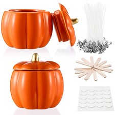 Sliner 2 Pcs 7oz Ceramic Pumpkin Jar Candle Holder Orange Fall Decor picture