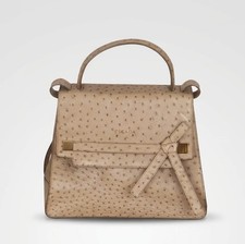 Escada Bow Satchel Beige Ostrich Embossed Leather Top Handle Crossbody Bag picture