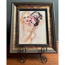 Alberto Vargas Pin Up Print, Blonde with Mask, Framed Wall Art, Gold Frame picture