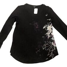 Simply Vera Wang Long Sleeve Black W/ Metallic Floral Design Shirt XS NEW Rayon picture