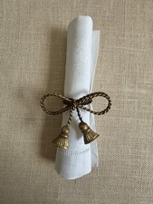 Vintage mid century Regency Brass Tassel Bow Napkin Rings Set of 13 picture