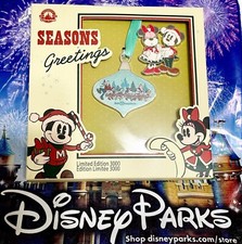 Disney Parks 2022 Seasons Greetings Mickey & Minnie Pin & Ornament Set New picture