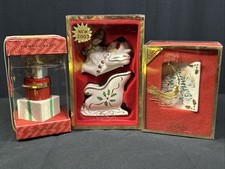 Lenox Whispering Commemorate Reindeer & SleighTrees Porcelain Ornament Lot Of 3 picture
