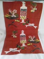 NOS Vtg MARTEX Amazing 3 Fibre Tea Towel MCM Fruit & Fish Design 29.5 x 9.5 MINT picture
