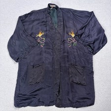 Vintage Golden Dragon Silk Robe Jacket Hand Embroidered Black Short Kimono Sz M picture