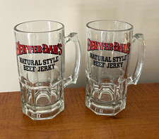 Vintage Denver Dan's Natural Style Beef Jerky Clear Glass Beer Mug Set of 2 picture