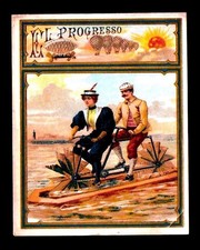 c1885 -  El Progresso - BICYCLE  Riding On Water - WOW - EX RARE Cigar Box Label picture