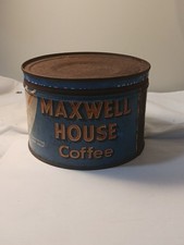 Maxwell House Vintage key top Blue Coffee Tin Can kitchen decor advertising rare picture