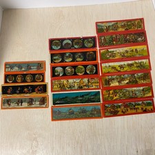 Lot Of 17 Antique Magic Lantern Glass Projection Slides • 4 Sizes picture