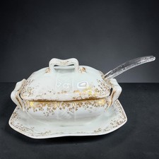 Jean Pouyat Limoges JPL France Antique Gold Gilt Floral Mustard Pot With Ladle picture