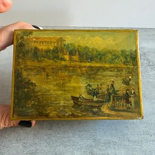 Vintage Russian Lacquer Box Hand Painted Landscape Scene Red Interior Trinket picture