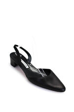 Manolo Blahnik Leather Pointed Toe Slingback Kitten Block Heel Black Size 10 picture