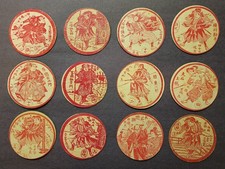 12 Vintage Pre-War Japanese 47 Ronin Round Woodblock Menko Samurai Cards picture