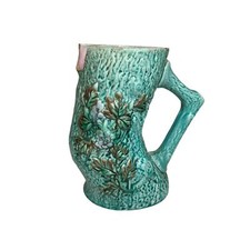 Antique Majolica Turquoise Adirondak Tree Trunk Pitcher Missing Spout picture